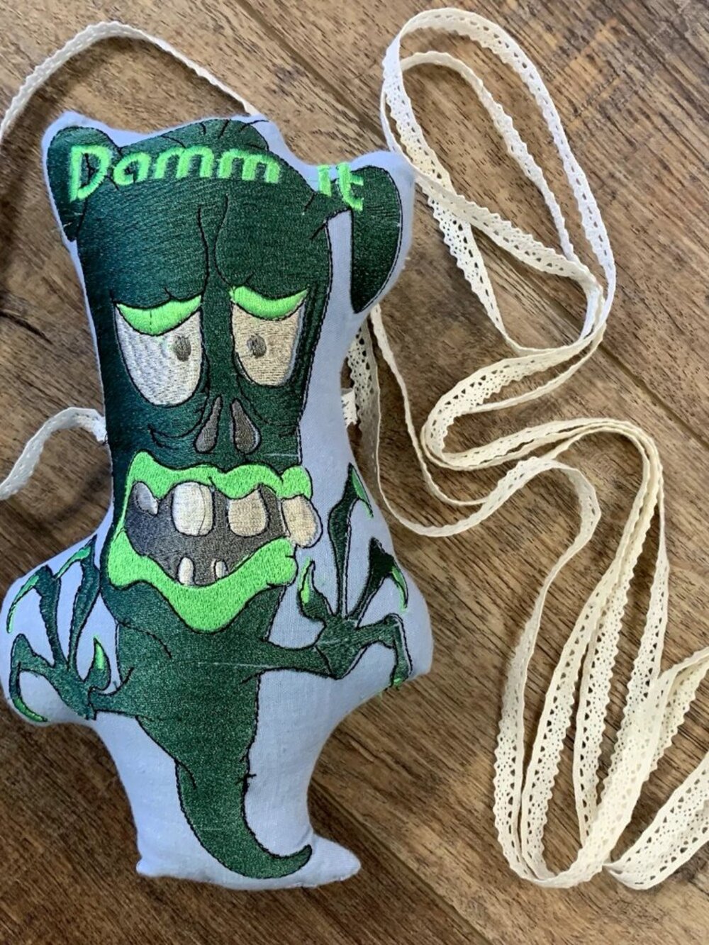 DAMMIT DOLL Embroidered 10" GREEN MONSTER Voodoo Stress Relief Office Gift Ooak